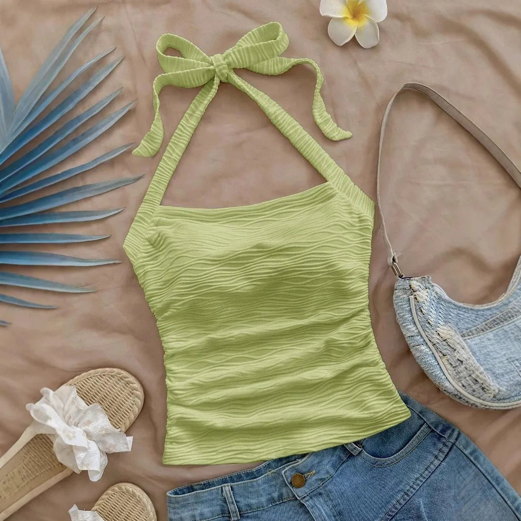 Summer New Vintage Off-The-Shoulder Neckline Undergarment with Bra Top, Sleeveless Short Style, Slimming Blazer for Ladies